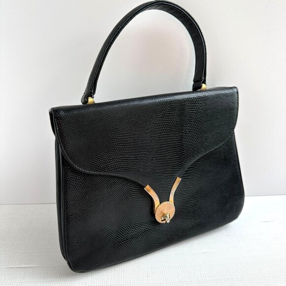 1960s Black Top Handle Handbag - Picture 2 of 16
